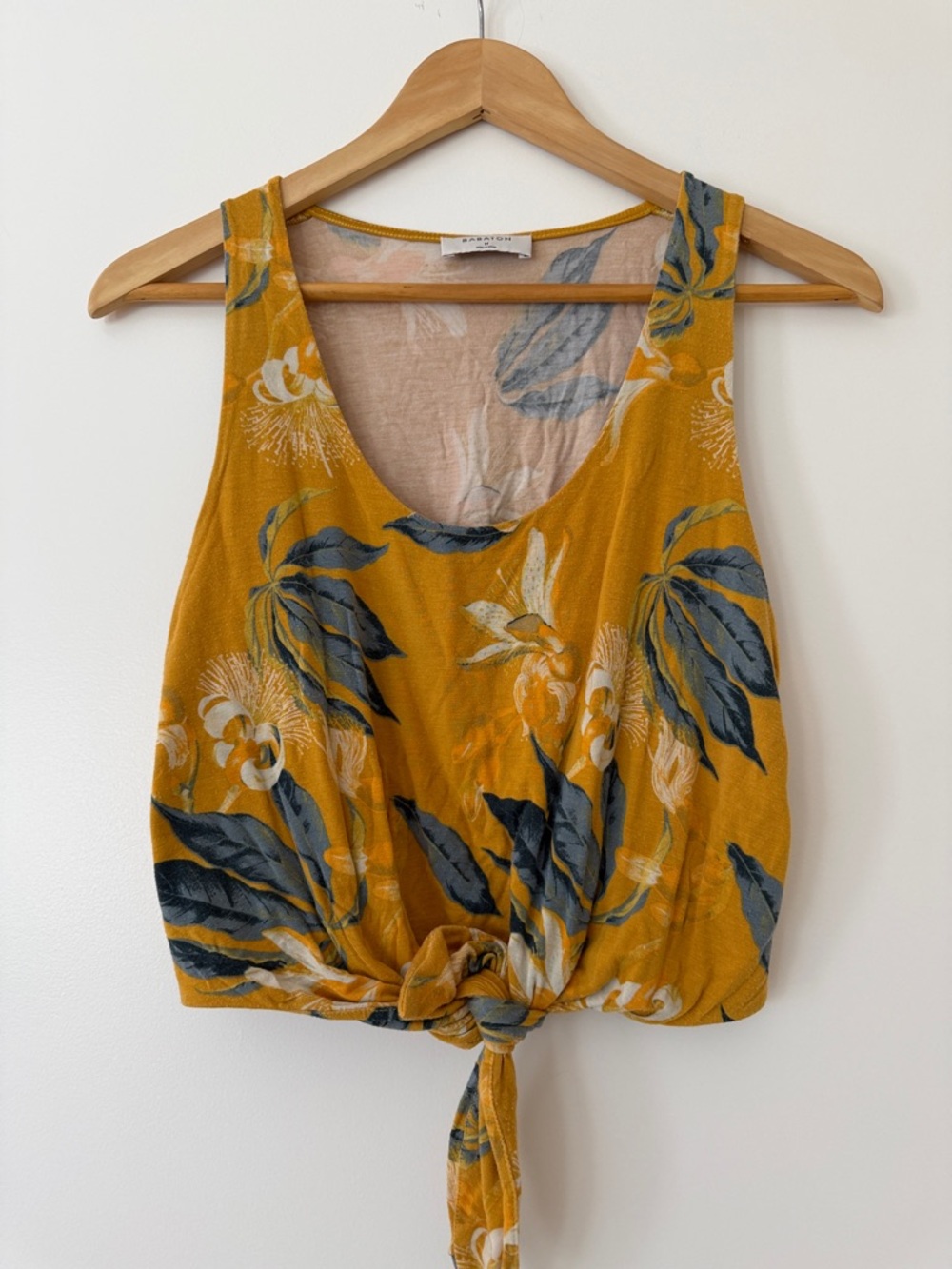 Aritzia Babaton Floral Mustard Tie-Front Tank Spring Summer Medium